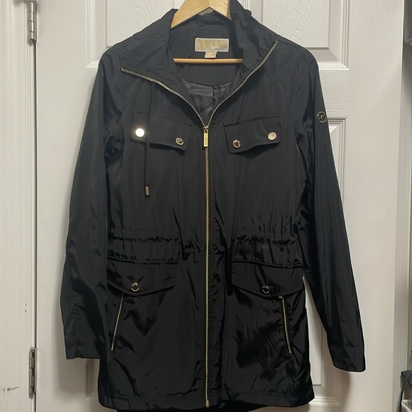 Black Michael Kors women’s rain jacket coat hooded gold Small S - Picture 4 of 8